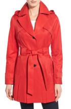 Petite Women's Via Spiga 'scarpa' Hooded Single Breasted Trench Coat P - Red