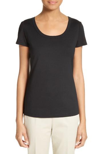 Women's Lafayette 148 New York Scoop Neck Cotton Tee - Black
