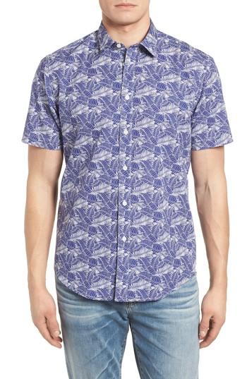Men's Coastaoro Lajoyas Regular Fit Palm Print Sport Shirt - Blue