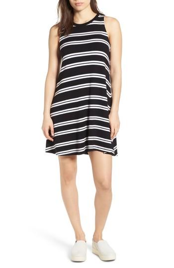 Women's Press Sleeveless Stretch Knit Stripe Dress - Black