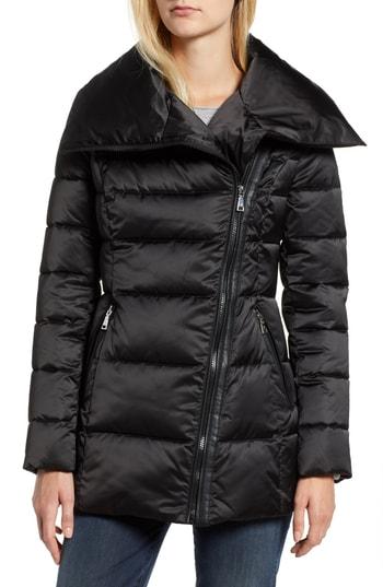 Women's Tahari Blair Moto Style Puffer Jacket - Black
