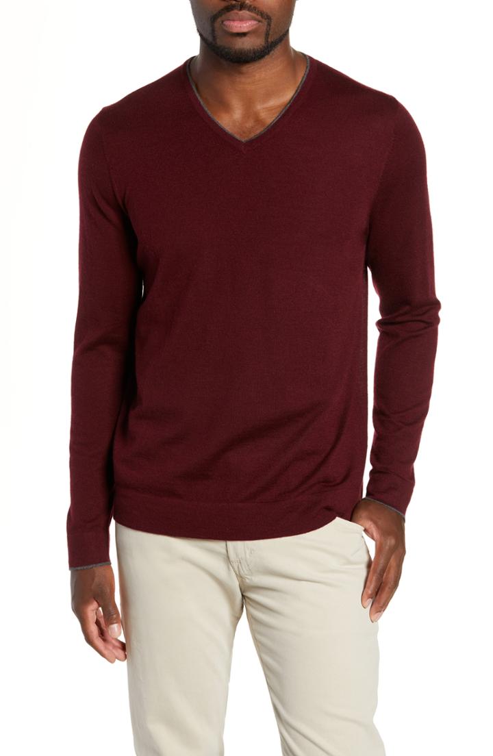 Men's Nordstrom Signature Cashmere V-neck Sweater, Size - Burgundy