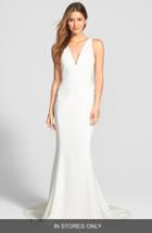 Women's Amsale Back Detail Flared Silk Crepe Gown