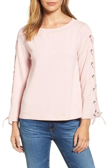 Women's Halogen Wide Neck Lace-up Sleeve Top, Size - Pink