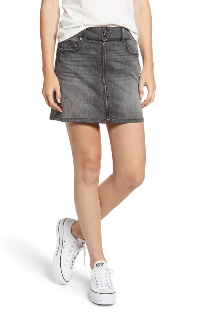 Women's Sp Black Zip Front Denim Miniskirt
