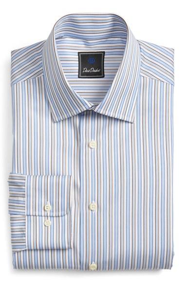 Men's David Donahue Regular Fit Stripe Dress Shirt 34/35 - Blue