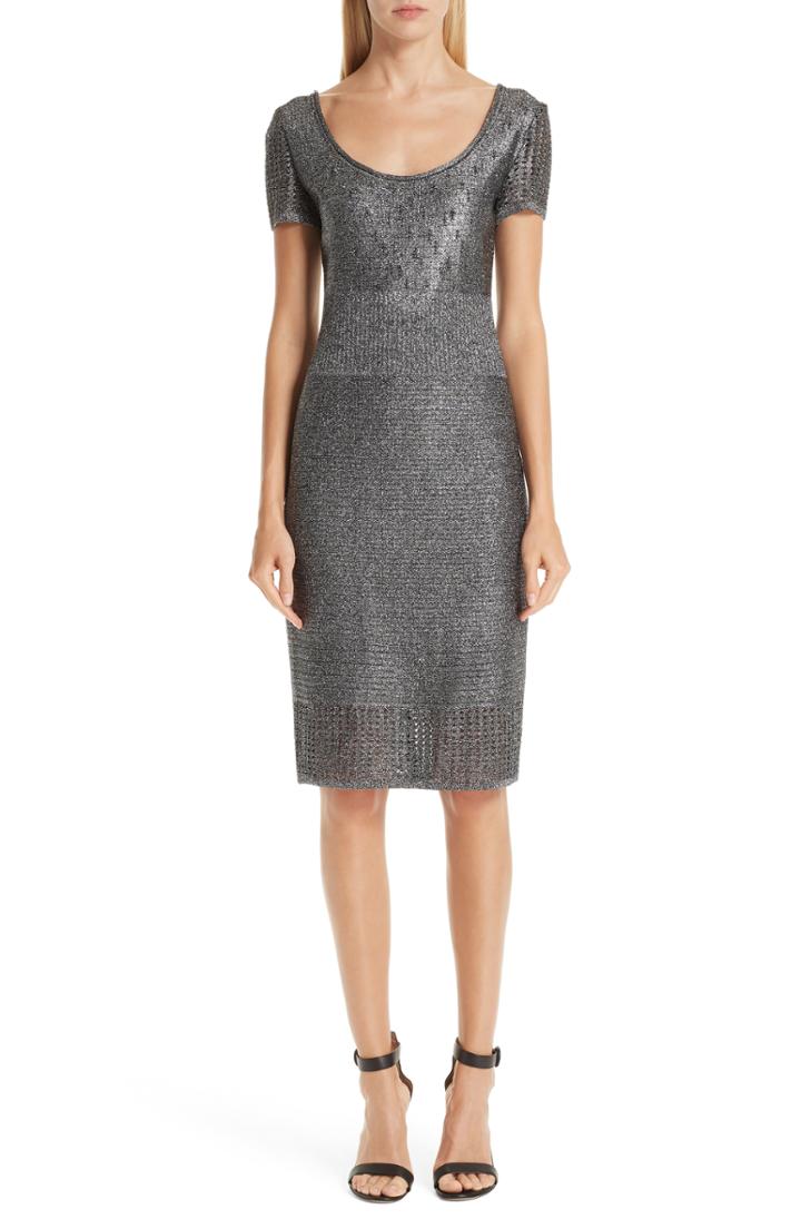 Women's St. John Collection Metallic Plaited Mixed Knit Dress - Black