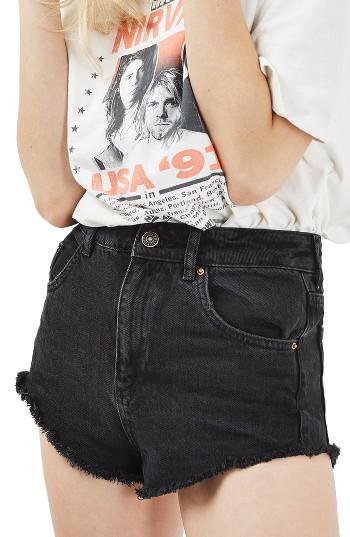 Women's Topshop High Side Mom Shorts Us (fits Like 0) - Black