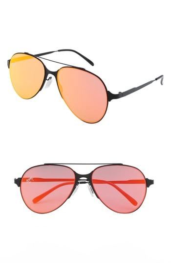 Women's Nem 55mm Mirrored Aviator Sunglasses - Black W Red Mirror Lens
