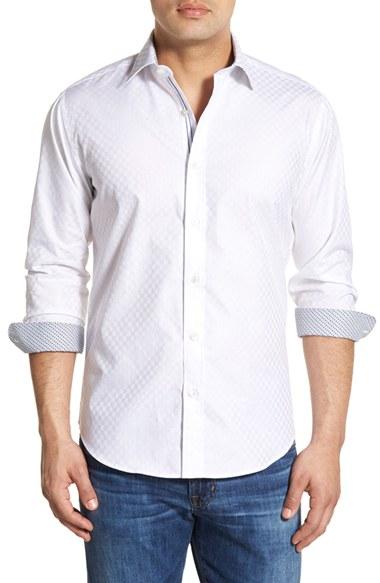 Men's Bugatchi Classic Fit Jacquard Check Sport Shirt