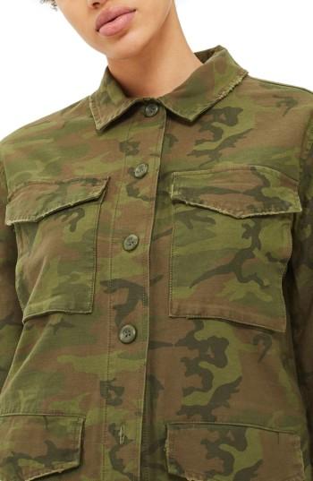 Women's Topshop Stanley Camo Shirt Jacket Us (fits Like 0) - Green