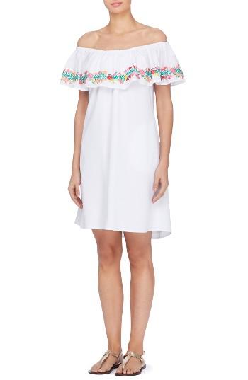 Women's Catherine Catherine Malandrino Leonie Embroidered Ruffle Shift Dress
