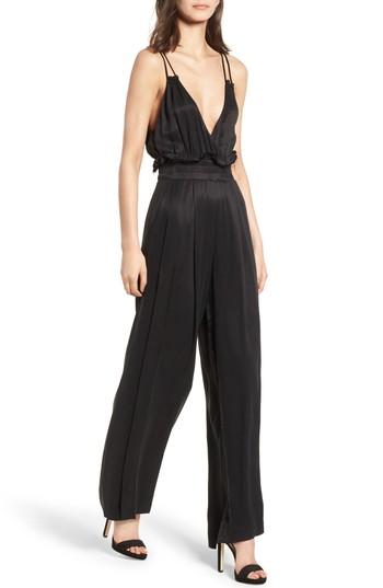 Women's Kendall + Kylie Satin Paperbag Waist Jumpsuit - Black