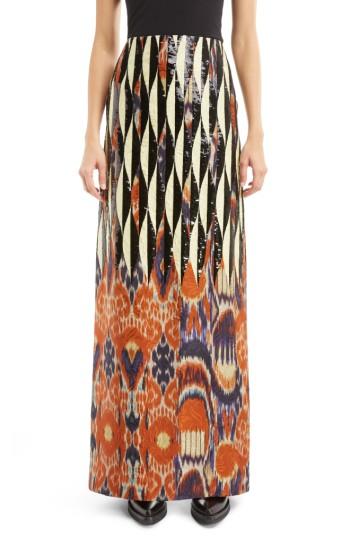 Women's Dries Van Noten Embroidered Ikat Maxi Skirt Us / 34 Fr - Orange