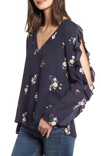 Women's 1.state Ruffle Cold Shoulder Top - Blue