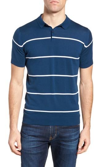 Men's John Smedley Stripe Jersey Polo - Blue