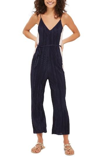 Women's Topshop Side Stripe Slouch Jumpsuit Us (fits Like 0) - Blue