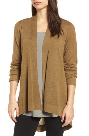 Women's Eileen Fisher Tencel & Merino Wool Shaped Cardigan - Metallic