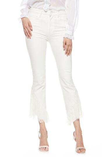 Women's Paige Hoxton Lace Hem High Waist Ankle Straight Leg Jeans - White