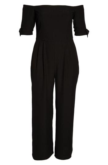 Women's Gal Meets Glam Collection Meredith Crepe Off The Shoulder Jumpsuit (similar To 14w) - Black