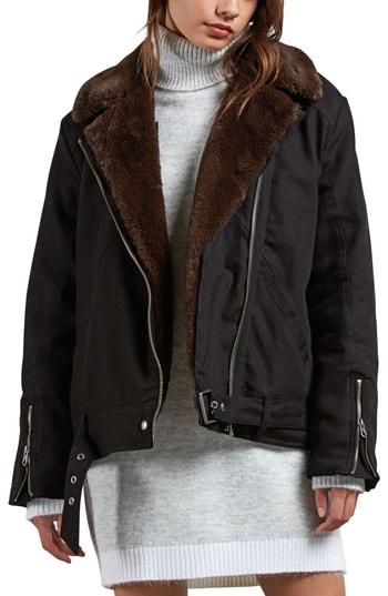 Women's Volcom Perfect Stone Faux Fur Lined Moto Jacket
