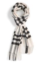 Women's Burberry Heritage Giant Check Fringed Cashmere Muffler, Size - White