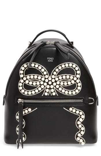 Fendi Mini Imitation Pearl Bow Leather Backpack - Black