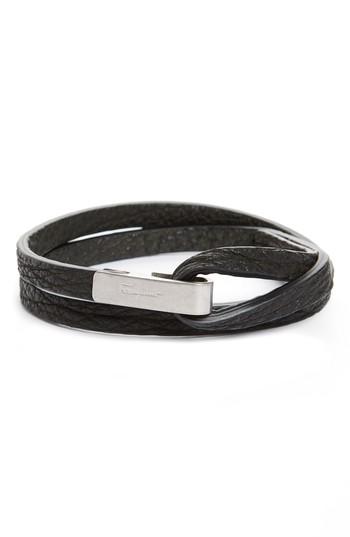 Men's Salvatore Ferragamo Pelle Shark Leather Wrap Bracelet