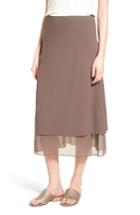 Women's Eileen Fisher Long Layered Silk Skirt, Size - Brown
