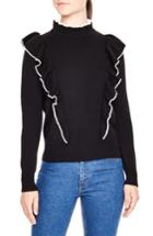 Women's Sandro Ruffle Turtleneck Sweater - Black