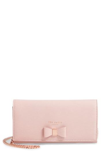 Women's Ted Baker London Abriana Bow Matinee Wallet On A Chain - Pink