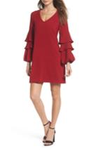 Women's Charles Henry Tiered Ruffle Sleeve Dress - Burgundy
