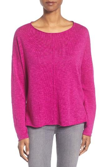 Women's Eileen Fisher Slubbed Organic Linen & Cotton Sweater - Pink