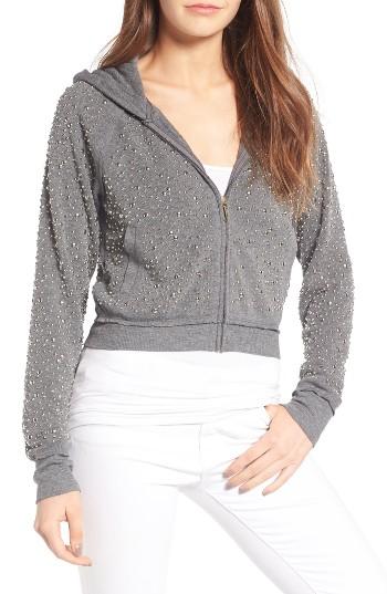 Women's Juicy Couture Dome Stud Embellished Fleece Hoodie - Grey