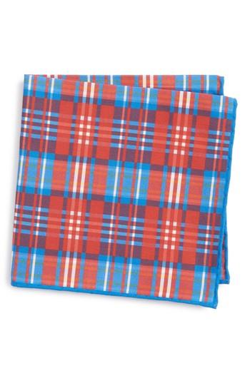 Men's Canali Plaid Cotton & Silk Pocket Square, Size - Red