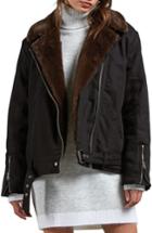 Women's Volcom Perfect Stone Faux Fur Lined Moto Jacket - Black
