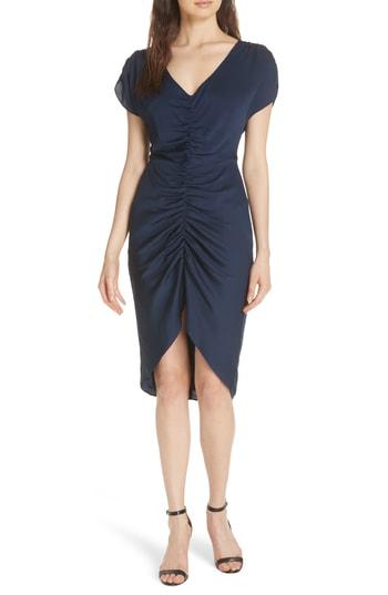 Women's Milly Alexa Ruched Stretch Silk Dress - Blue