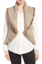 Women's Love Token Knit Vest With Genuine Rabbit Fur Trim