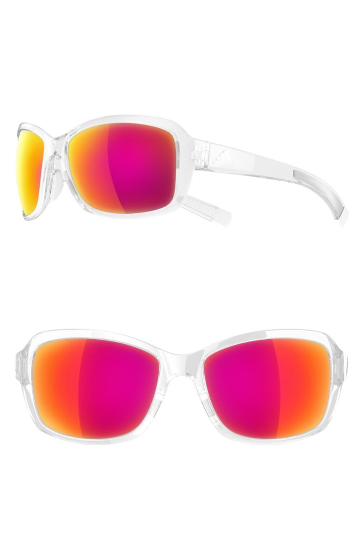 Women's Adidas Baboa 58mm Mirrored Wraparound Sport Sunglasses - Shiny Crystal/ Purple