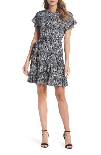 Women's Michael Michael Kors Wavy Leopard Print Ruffle Dress - Black