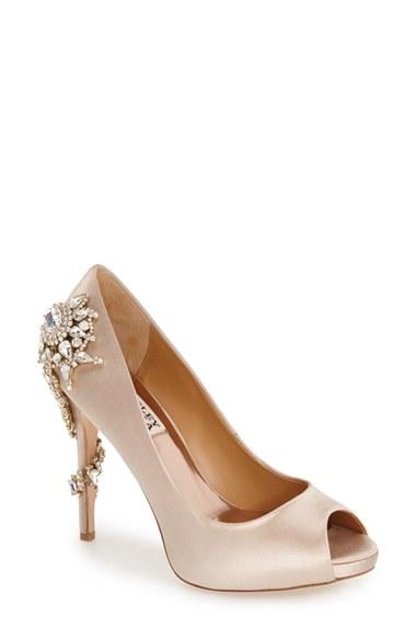 Women's Badgley Mischka 'royal' Crystal Embellished Peeptoe Pump M - Beige