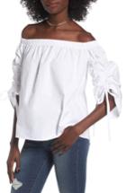 Women's Soprano Cinched Sleeve Off The Shoulder Top - White