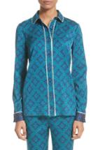 Women's St. John Collection Ratan Tile Print Stretch Silk Top, Size - Blue