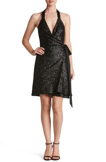 Women's Dress The Population Danielle Sequin Wrap Mini Dress - Black