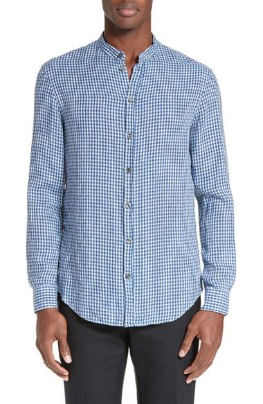 Men's Armani Collezioni Trim Fit Gingham Check Linen Shirt