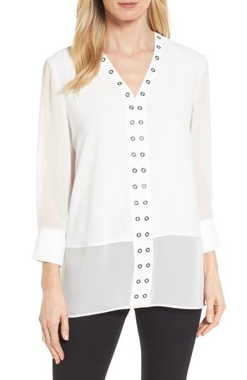 Women's Ming Wang Grommet Trim Blouse - White