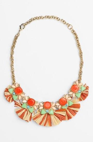 Lee By Lee Angel Raffia Fringe Statement Necklace Pink Multi/