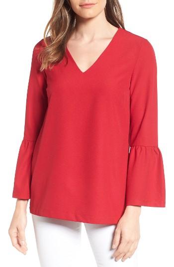 Petite Women's Halogen Bell Sleeve Tunic P - Red