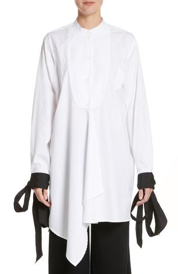 Women's J.w.anderson Bib Blouse With Contrast Tie Cuffs Us / 8 Uk - White
