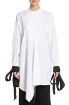 Women's J.w.anderson Bib Blouse With Contrast Tie Cuffs Us / 8 Uk - White